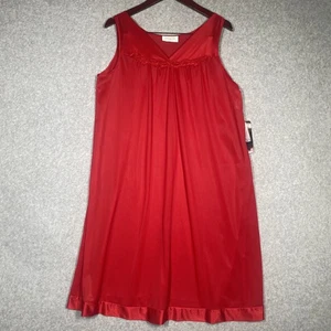 Vintage Vanity Fair knielanges ärmelloses Schlupf Nachthemd rot Medium Nylon - Bild 1 von 9