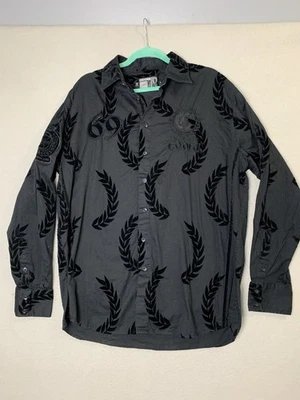 Camisa Coogi Para Hombres Talla XL 40 Años Negra Flocada Bordada Laurel Coronas Vaquero Foto 1 de 4