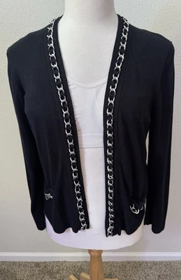 Chaus XL черный кардиган свитер w/металлическая серебряная цепочка детали карманы новый - Изображение 1 из 4