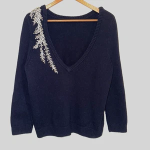 ba&sh Opium Deep V-back Rhinestone Embellished Sweater Cashmere Wool Sz 4 - Picture 1 of 7