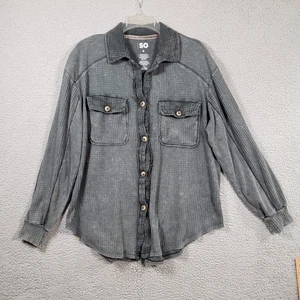 SO Waffelstrick Thermo Shirt Top Damen mittelgrau Knopfleiste Taschen lässig - Bild 1 von 14