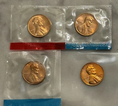 Centavo Lincoln 1970-D, (2) 1970-P, 1970-S - Prueba y lote de 4 monedas BU - Violonchelo como nuevo Foto 1 de 4