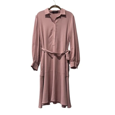 Max Mara Weekend Vals Camisa Vestido Mujer’s 6 Rosa Peonía Cuello Cinturón Foto 1 de 4
