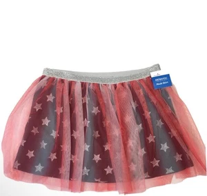 Patriotic Girls Red White Blue Tulle Skirt Size 14/16 Silver Sparkling Stars New - Picture 1 of 6