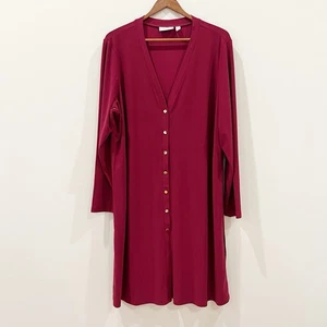 Susan Graver Cardigan Duster 1X Burgundy Liquid Knit Long Sleeve Button Up Tunic - Picture 1 of 8