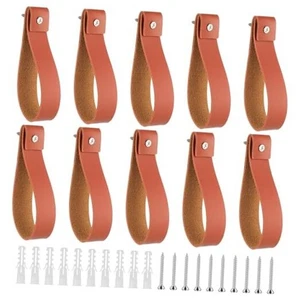 10 Stück Leder Wandhaken, PU Gardinenstangenaufhänger Leder Gardinenstangenhalter  - Bild 1 von 8