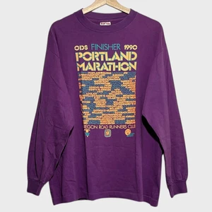 Vtg 1990 Portland Marathon Finisher Purple Long Sleeve Running Tee T Shirt XL - Picture 1 of 4