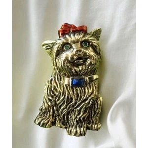 New Handcrafted Enamel & Crystal Yorkshire Terrier Yorkie Puppy DOG PIN Brooch - Picture 1 of 1