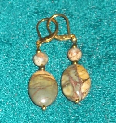 PICASSO JASPER CRYSTAL GEMSTONE EARRINGS, BROWN, DROP, PIERCED, NEW, AUSTRALIAN Foto 1 de 2