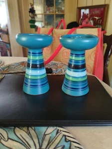 VTG Rosenthal Netter Bitossi Bowl Candlestick Holders Set Blue Green Italy MCM! - Picture 1 of 17