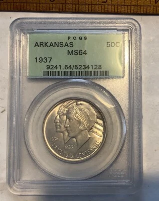 Rare PCGS MS64 Graded 1937 Arkansas US Silver Commemorative Half Dollar - Image 1 of 4