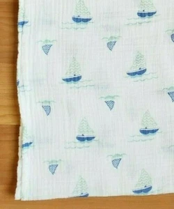 Aden Anais White Blue Sailboat Sailing Sea Nautical Muslin Baby Blanket - Picture 1 of 6