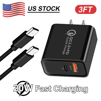 Universal Home Fast USB-C PD Wall Charger Adapter 3ft Dual Type C Charging Cable - Image 1 of 4