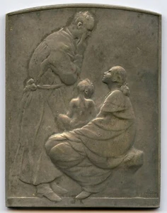 Belgien Kinderhilfswerk 1919 versilberte Bronzemedaille von Rousseau 68x52mm 94gr!!! - Bild 1 von 3