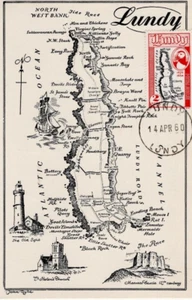 Lundy Island Map postcard designed by John Dyke & pub. by Atlantic Coast Studios - Picture 1 of 1