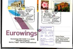 EUROWINGS TRANFER FLIGHT TEGEL - BERLIN BRANDENBURG 2020 STATIONERY - Picture 1 of 2