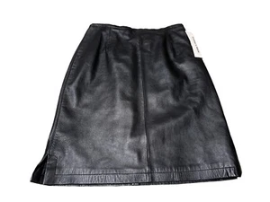 Falda de cuero vintage Yvonne & Marie talla 8 lápiz negro 100 % genuina años 90 nueva con etiquetas - Imagen 1 de 5