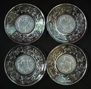 6~POINSETTIA~Princess House~FANTASIA~Clear~FROSTED~Glass~8"~CAKE~Salad~PLATES~EC - Picture 1 of 12