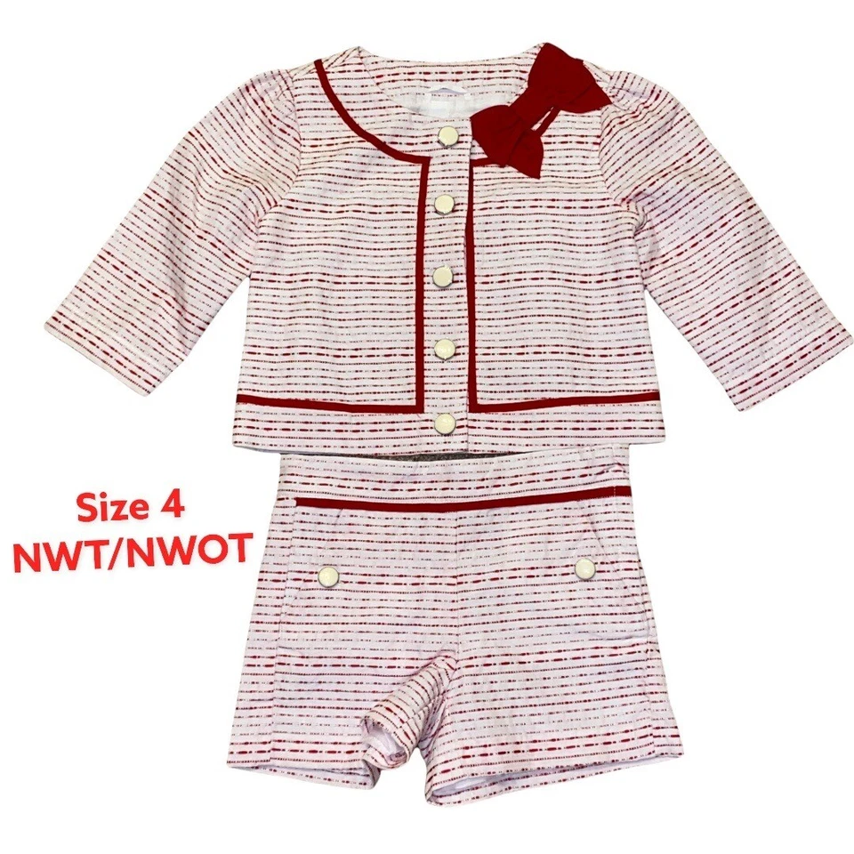 Janie and Jack Poppy Rojo Chaqueta Recortada y Pantalones Cortos Traje Conjunto Talla 4 Foto 1 de 1