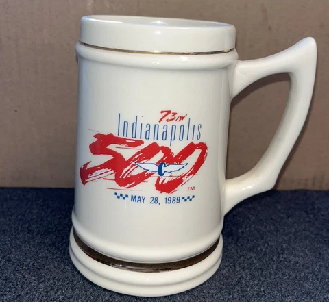 1989 Indianapolis 500 Souvenir Mug Stein Auto Racing Emerson Fittipaldi Cover