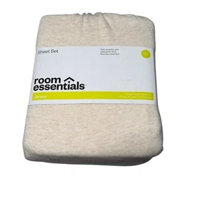 Room Essentials Jersey Full Sheet Set Tan Heather 50% Cotton 50% Polyester New - Picture 1 of 6
