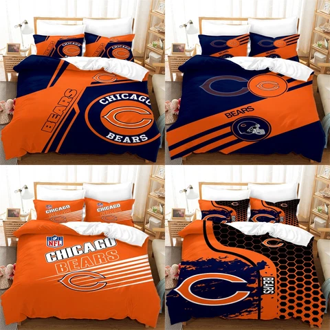 Chicago Bears 3PCS Bedding Sets Cotton Blend Soft Duvet Cover Pillowcases Gift Cover