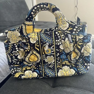 Vera Bradley Elephants Ellie Blue Floral Paisley Zippered Quilted Tote Hand Bag - Picture 1 of 11