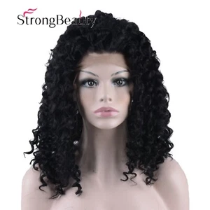 Short Black Afro Curly Synthetic Lace Front Wigs Bob Style Heat Resistant Fiber - Picture 1 of 4