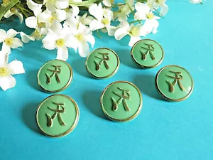1098B Stunning Buttons Vintage " China " Green Golden Lot Of 6 Buttons ÉP.1970 - Picture 1 of 4