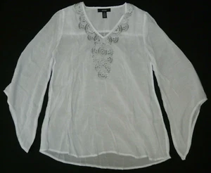 Alfani Damen Größe 4 transparent weiß Bluse Shirt Metallic verziert Engelsärmel - Bild 1 von 6