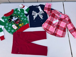 NEW lot 4 Tee Gap T-shirt Shorts Ugly Sweater Christmas Baby Girls 12-18m Party - Picture 1 of 5