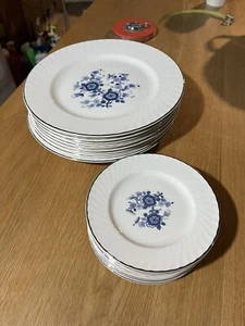 ENOCH WEDGWOOD ROYAL BLUE IRONSTONE DINNER PLATES 10 IN Silver Rims - Picture 1 of 1