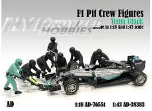 AMERICAN DIORAMA 1:43 F1 PIT CREW FIGURE SQUADRA NERO SET 7PZ AD-38383 - Foto 1 di 3