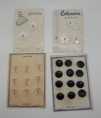 Vtg Antique Black Jet+ Faceted Pearl +Lucite + Pearl Drop Button Cards Cover