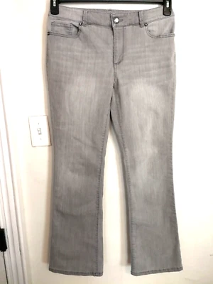 Chicos Womens Jeans 0.5 S 6 Denim Gray Platinum Bootcut Faded Pockets Rhinestone - Image 1 of 3