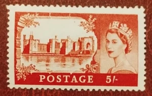 VERY NICE QEII GB SG537 ROSE-CARMINE 5/- CASTLES STAMP 1955-58 - Picture 1 of 2