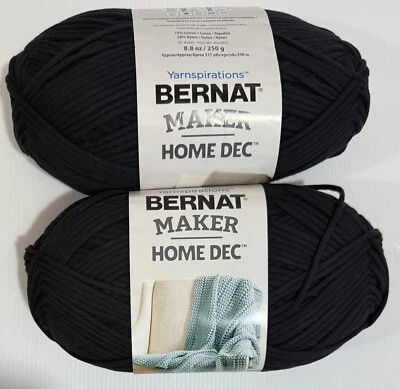 Bernat Maker Home Dec Knitting Crochet Yarn-Black, Set Of 2 Skeins Lot 317yd/ea - Image 1 of 4
