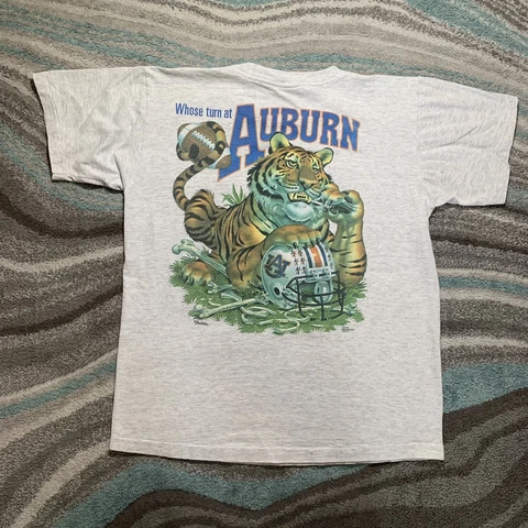 Vintage 90s Auburn Tigers T-Shirt Gray Large Single Stitch 1992 Cover