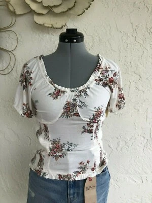 AMERICAN RAG WOMEN'S SMOCKED IVORY WITH FLORAL TOP SIZE S NEW WITH TAGS - Image 1 of 3