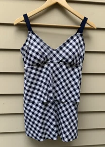 NEU Kim Rogers $ 90 Größe M marineblau weiß Einteiler Bauch Kontrolle Badeanzug Neu mit Etikett - Bild 1 von 16