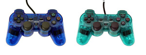 Lot Of 2 Wired PS2 Controllers Clear Blue And Clear Green For PlayStation PlaySt