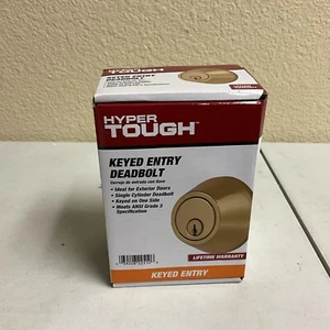 Hyper Tough Keyed Entry Deadbolt Lock W/ 2 Keys - Polished Brass - Picture 1 of 2