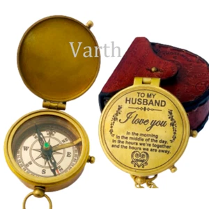 Antik Messing graviert Kompass nautisch Wandern Camping Outdoor Kompass mit Etui - Bild 1 von 5