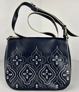 Vera Bradley Morocco Navy Blue Faux Leather Crossbody Handbag Purse - Picture 1 of 10