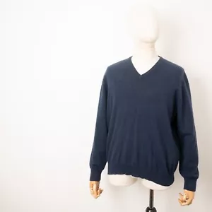 GRAN SASSO Mens 100% Cashmere Knit Gray & Blue V-Neck Jumper Pullover Sweater 54 - Picture 1 of 15