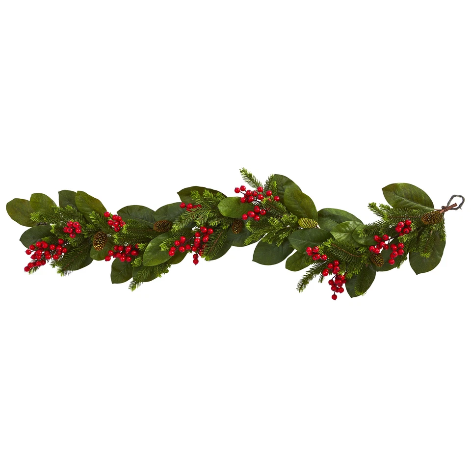 5' Magnolia Berry Pine faux Garland Festive Decor - Image 1 of 1