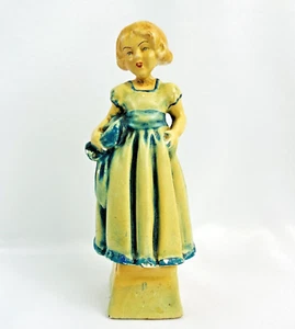 Karneval Kreidegeschirr antike Mädchen Figur grün blau Kleid Art Deco 20er Jahre 6 Zoll - Bild 1 von 7