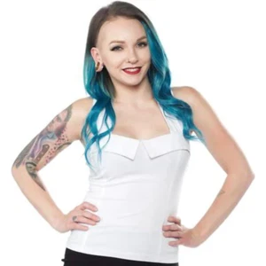 Sourpuss Veronica White Top Rockabilly Gothic Tattoo Roller Derby Punk Pin Up - Picture 1 of 8