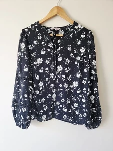 REVIEW Black & White Floral Balloon Sleeve Blouse Top SIZE 10 long sleeve - Picture 1 of 5