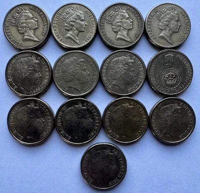 13 件套装澳大利亚两美元伊丽莎白二世不同日期 2 美元 — 第 1/2 张图片